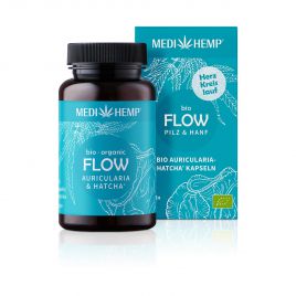 MEDIHEMP Flow Auricularia Hatcha Kapseln, 120 Stk., braune Dose mit aqua-blauen Etikett