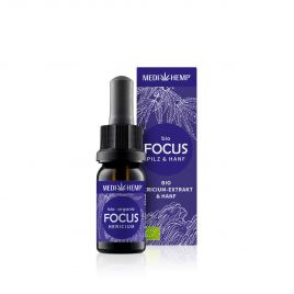 MEDIHEMP Focus Hericium-Extrakt & Hanf, 10ml, braune Flasche mit dunkelblauen Etikett