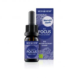 MEDIHEMP Focus Hericium-Extrakt & Hanf, 10ml, braune Flasche mit dunkelblauen Etikett