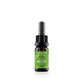 MEDIHEMP Extrait de Reishi d'humeur et chanvre, 10ml, flacon marron avec étiquette vert gazon à côté de la boîte vert gazon