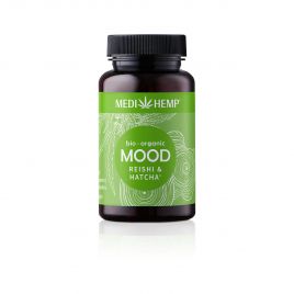 MEDIHEMP Mood Reishi-Hatcha Kapseln, 120 Stk., braune Dose mit grassgrünem Etikett