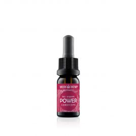 MEDIHEMP Power Cordyceps militaris extract & hemp, 10ml brown bottle with raspberry coloured label next to raspberry box