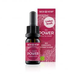 MEDIHEMP Power Cordyceps-militaris-Extrakt & Hanf, 10ml braune Flasche mit himbeerfarbenen Etikett