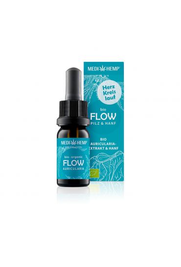 MEDIHEMP Flow Auricularia Extrakt & Hanf, 10ml, braune Flasche mit aqua-blauen Etikett