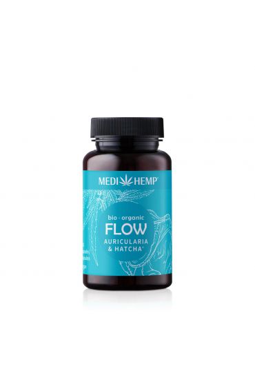 MEDIHEMP Flow Auricularia Hatcha capsules, 120 pcs., brown tin with aqua-blue label next to aqua blue box