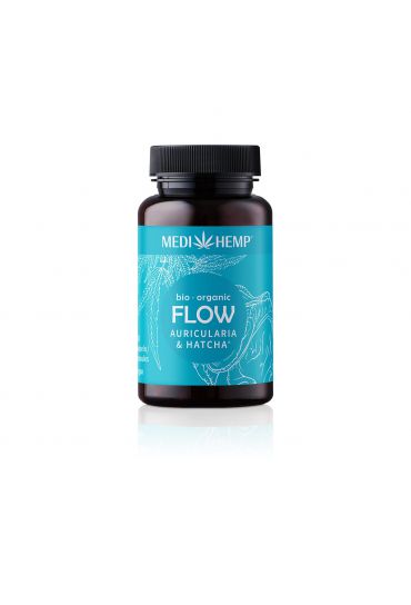 MEDIHEMP Flow Auricularia Hatcha Kapseln, 120 Stk., braune Dose mit aqua-blauen Etikett