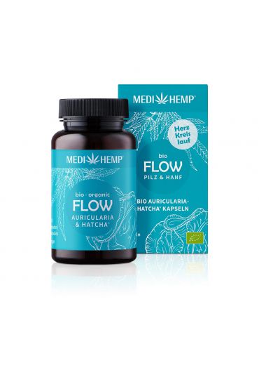 MEDIHEMP Flow Auricularia Hatcha Kapseln, 120 Stk., braune Dose mit aqua-blauen Etikett