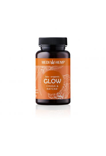 MEDIHEMP Glow Chaga-Hatcha Kapseln, 120 Stk., braune Dose mit orangen Etikett