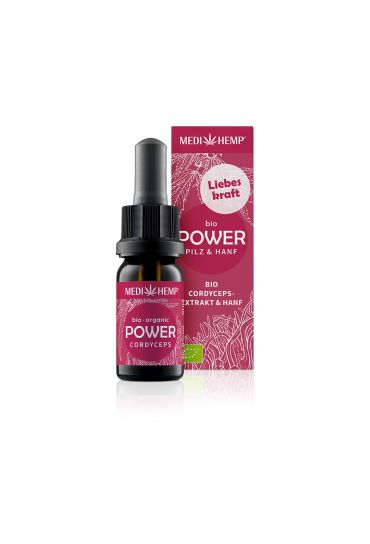 MEDIHEMP Power Cordyceps-militaris-Extrakt & Hanf, 10ml braune Flasche mit himbeerfarbenen Etikett